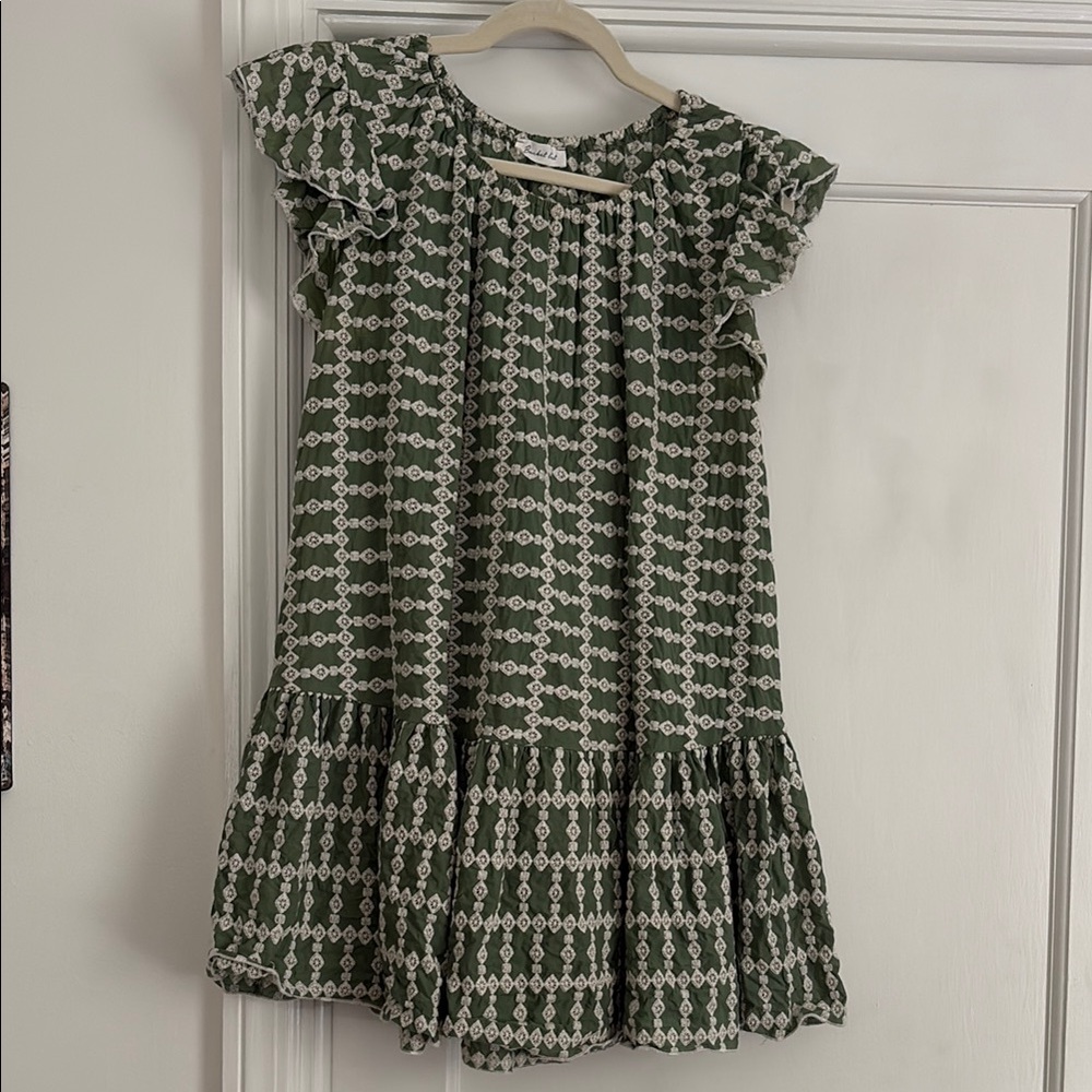 BUCKETLIST Green and White embroidered mini Sundress